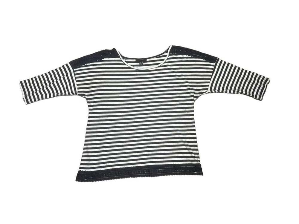 Atmosphere Striped T-Shirt Size 16  Off White/Navy Lace Trim